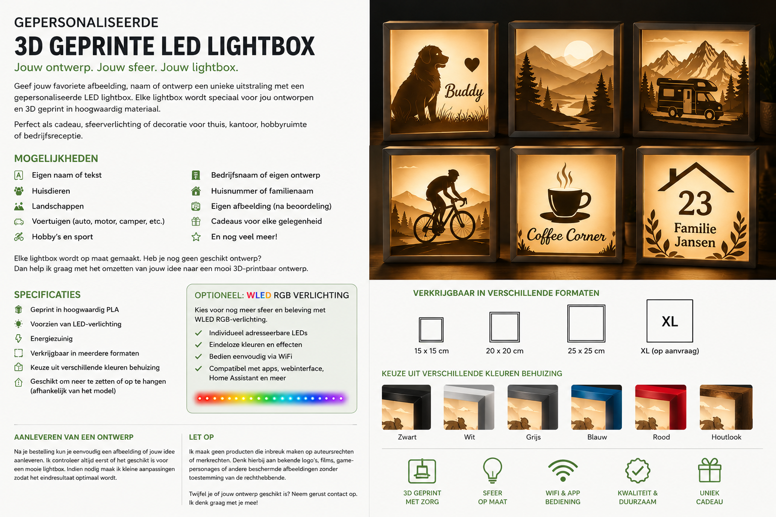 Gepersonaliseerde 3D-geprinte LED Lightbox